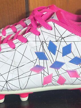 Rip-It Girls Soccer Cleats White & Pink w/ Geometric Design Youth Sz 2 - EUC